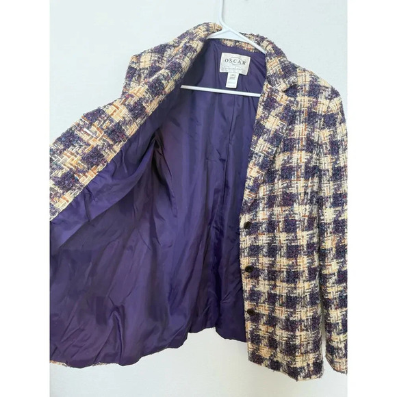 Vintage Oscar by Oscar de la‎ Renta Purple Plaid Tweed Wool/Alpaca Blazer 12 - Picture 11 of 11